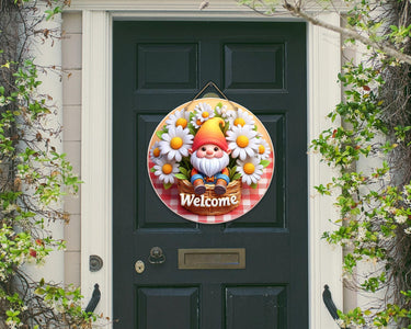 Welcome Daisy Gnome Colorful Door Hanger - Bright Wooden Sign, Fun Home Decor for Front Door, Seasonal & Year-Round Use, Entryway Accent